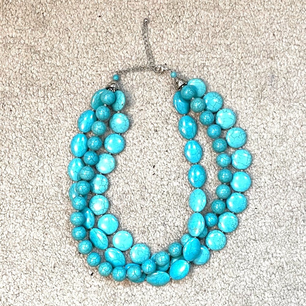 Triple Strand Turquoise Sterling Silver Necklace